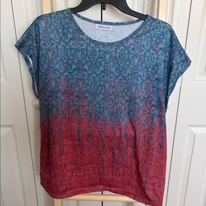 MISSLOOK Blue to Red Ombre Short Sleeve Tee